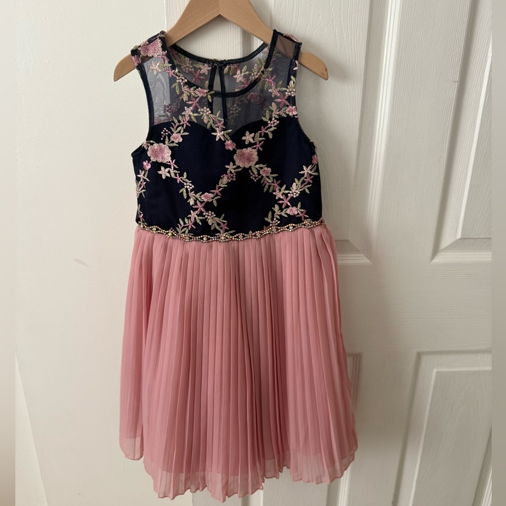 Pink and Navy Floral Kids Dress
